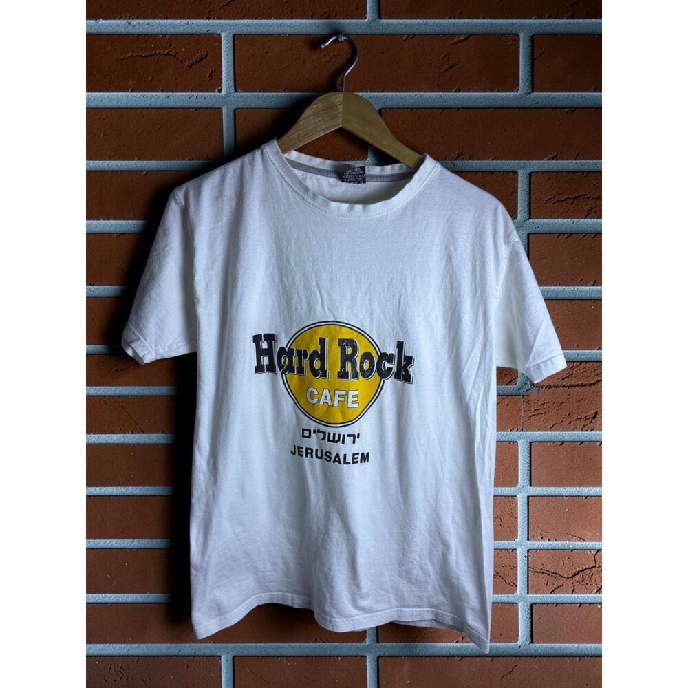 Hard Rock Cafe Jerusalem Graphic T Shirt Mens XL White Tourist Logo Tee Israel